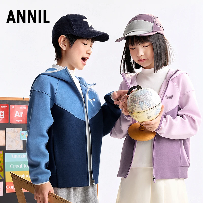 安奈儿男童女童空气棉保暖针织外套2025秋新款休闲运动服EM535505