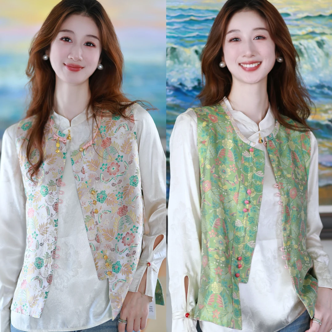 《ELFBOX》《莫奈花园》四季百搭日常新中式中国风双面穿马甲2503