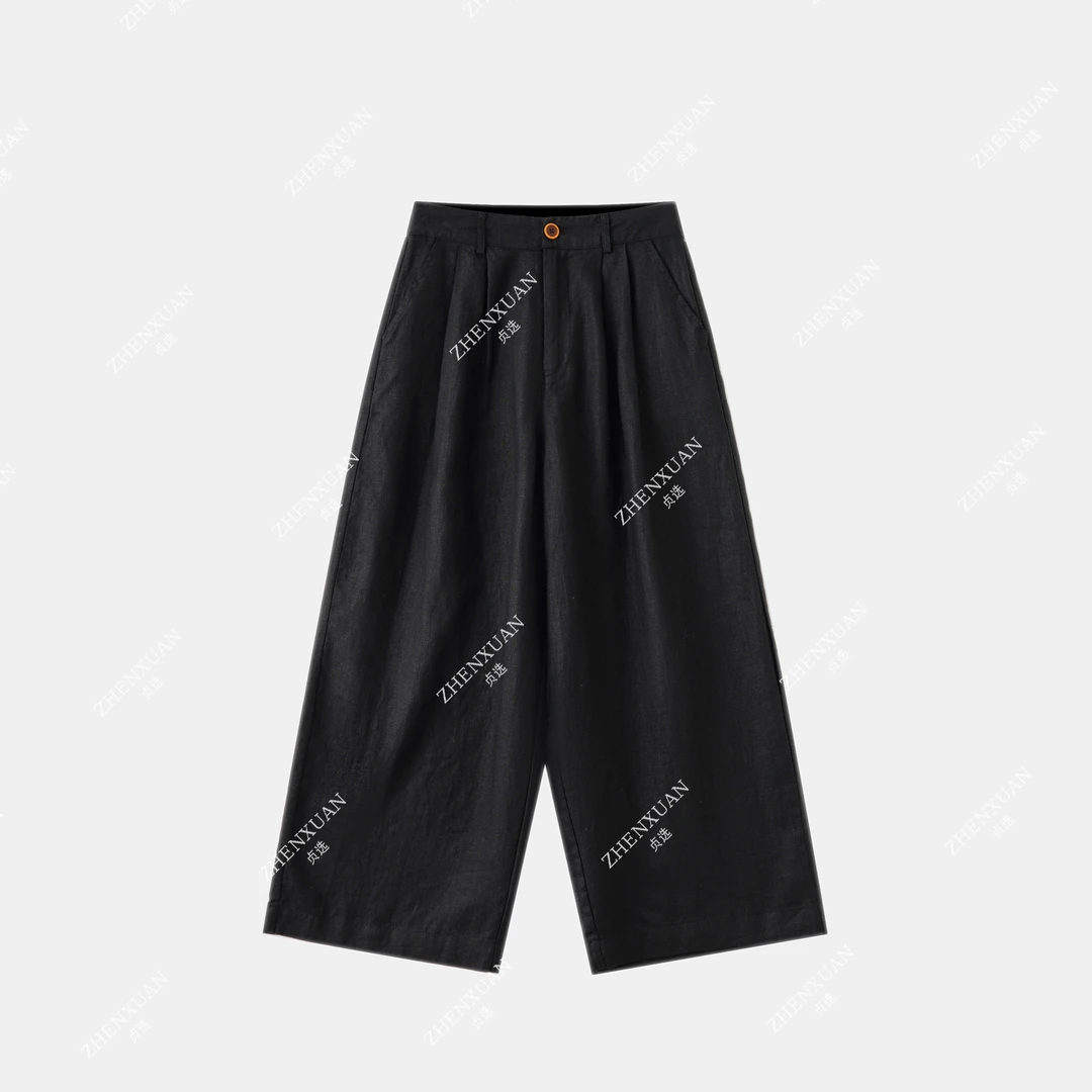 D119-亚麻阔腿裤宽松垂感直筒设计透气舒适薄款