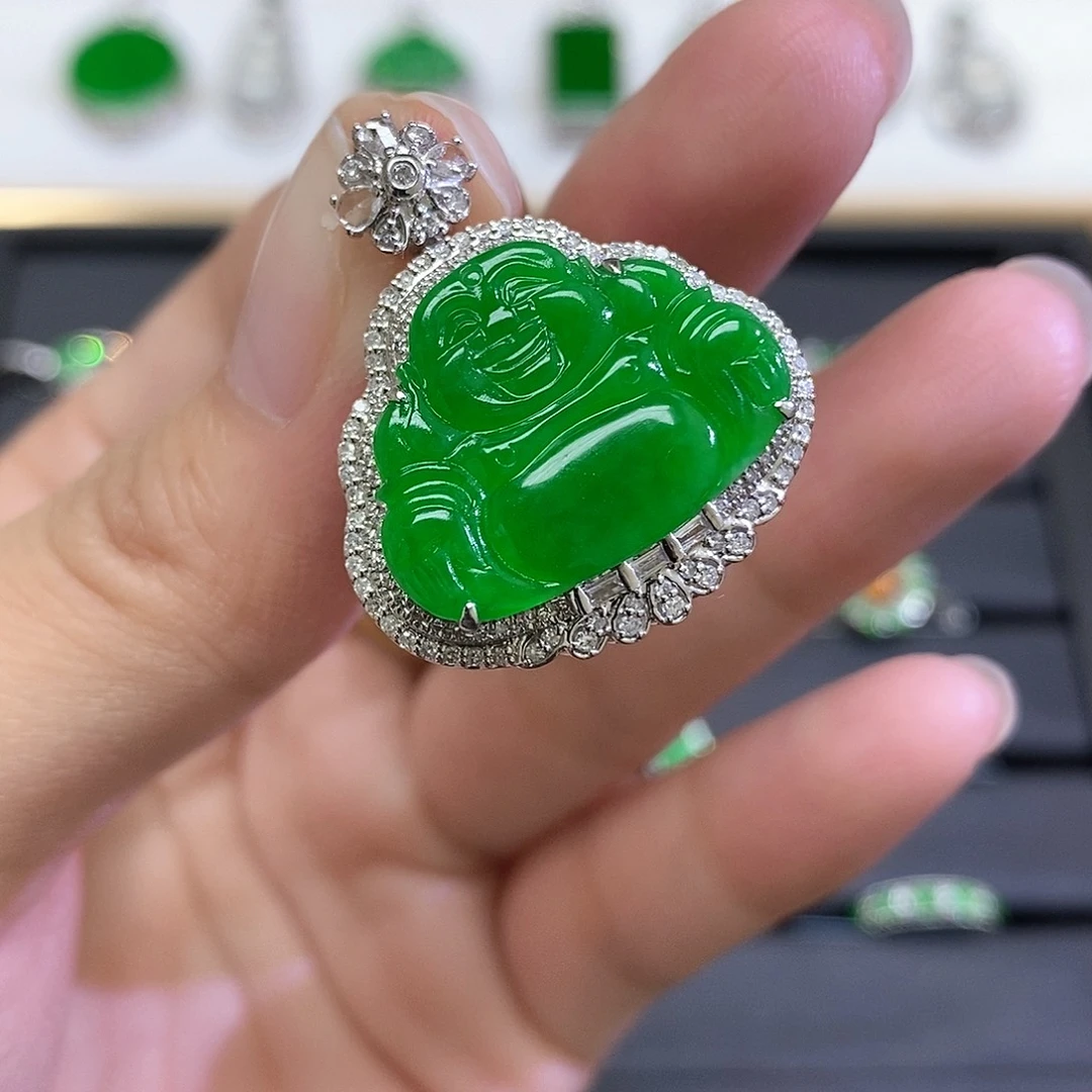 翡翠18K金镶嵌吊坠(不含链)