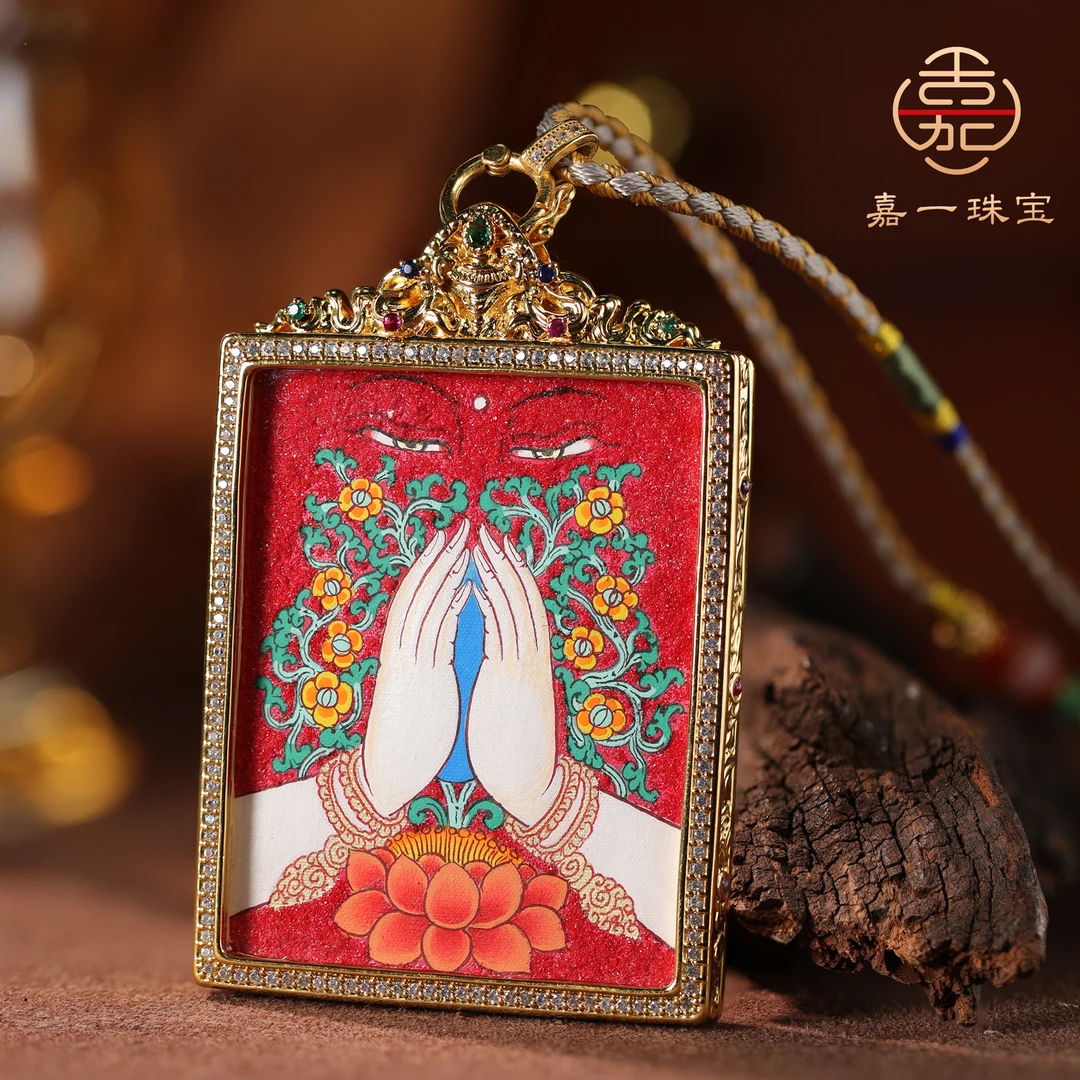 【嘉一昭愿】妙音财愿正当红·热贡大师手绘佛眼佛手唐卡吊坠