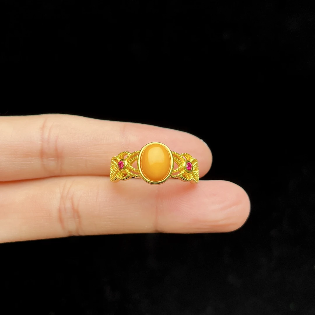 蜜蜡蛋面戒指C01-66赠礼盒(多样性发)