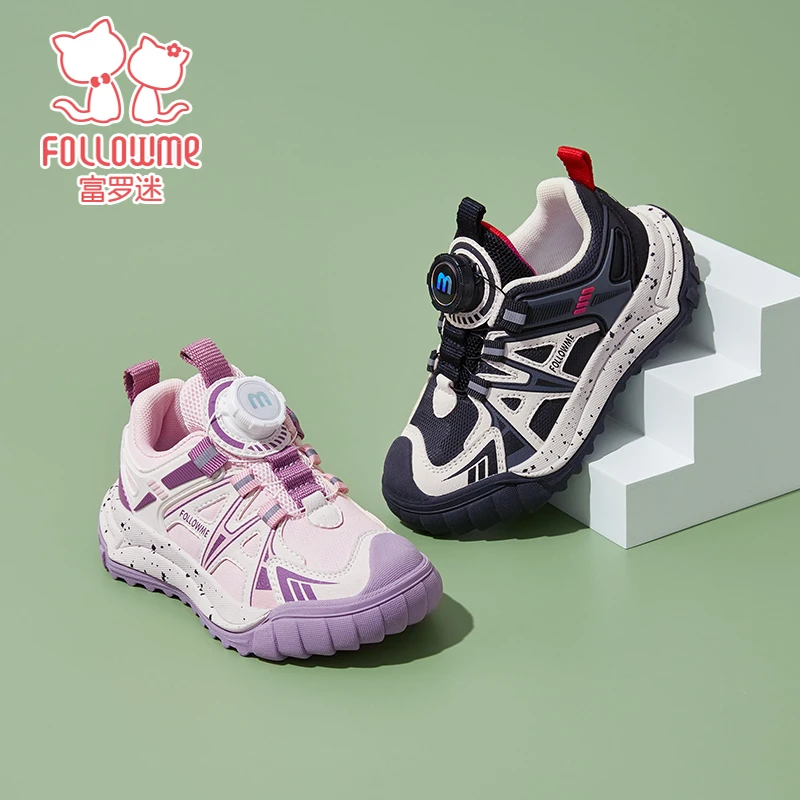 富罗迷女童运动鞋春秋季软底黑色旋转纽扣休闲单鞋4C8902