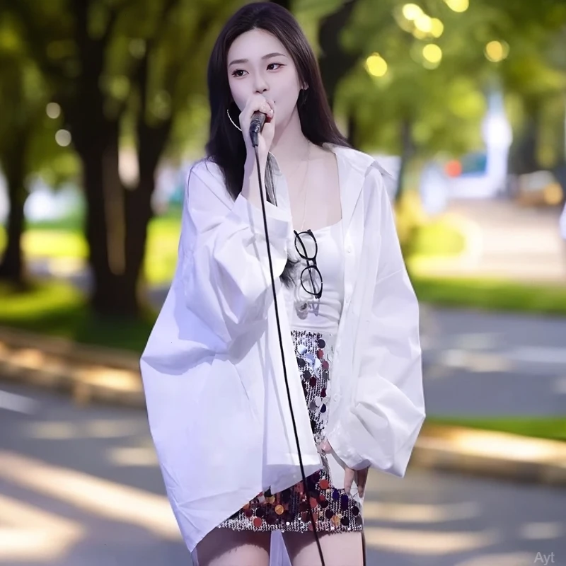 白色衬衫女防晒上衣夏季宽松薄款长袖气质新款中长款2025法式气质