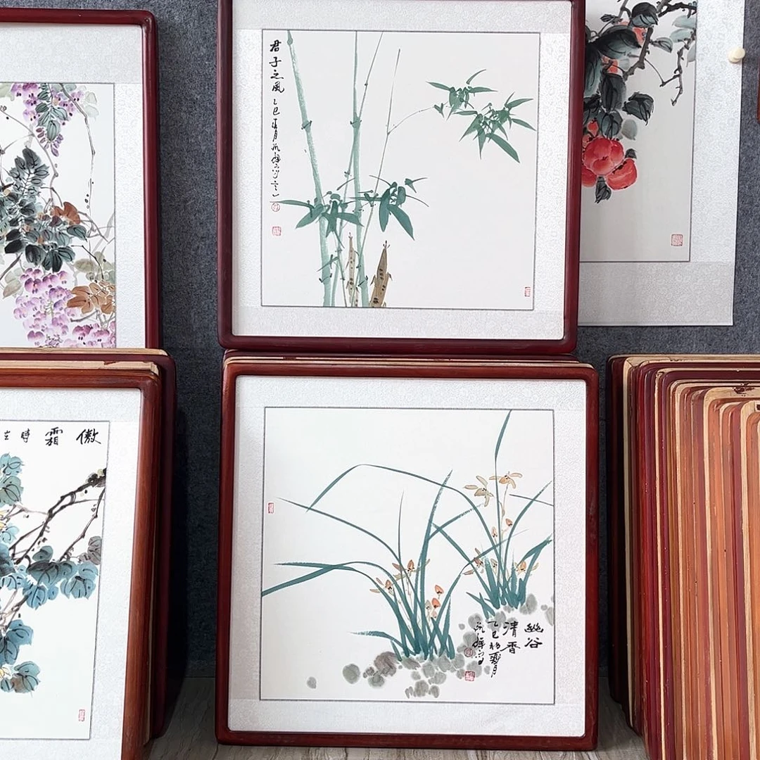 国画书画作品带框63×63