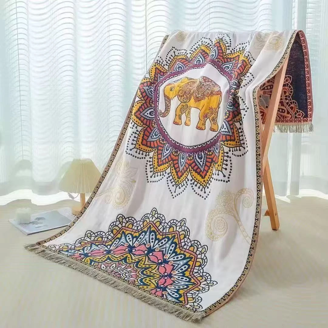 【新疆西藏包邮】新款藏式吉祥如意纱布浴巾四层柔软亲肤吸水速干