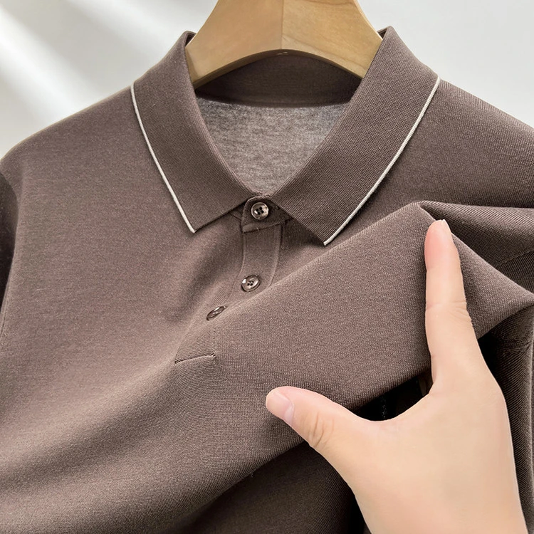 夏季85支桑蚕丝+棉针织简约短袖时尚T恤翻领半袖纯色休闲男短袖