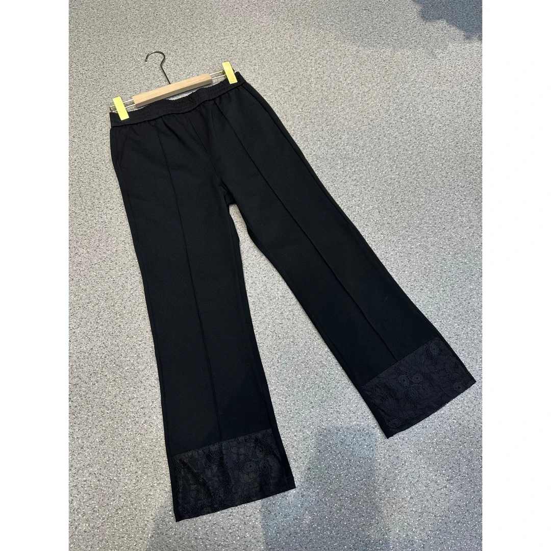 DM大美【蕾丝边微喇裤】欧货微喇下摆蕾丝显瘦百搭小黑裤36173