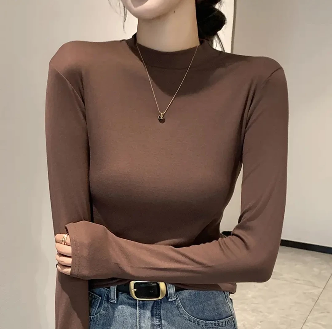 【卢大婷专属】纯色半高领秋冬打底衫长袖秋季新品柔软舒适女百搭