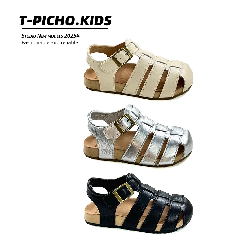 女童鞋真皮凉鞋2025年夏季新款儿童包头凉鞋百搭男童沙滩鞋-959