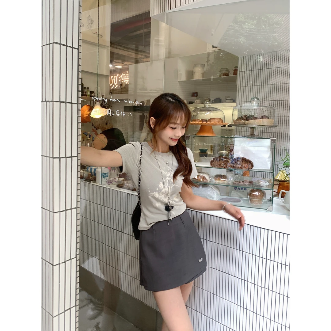 切糕自制【松林薄雾】小个子夏短款女显瘦气质通勤百搭短袖T恤