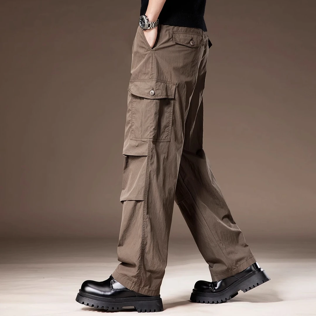 高端美式速干冰丝男士工装裤宽松直筒夏季薄款户外冲锋伞兵休闲裤