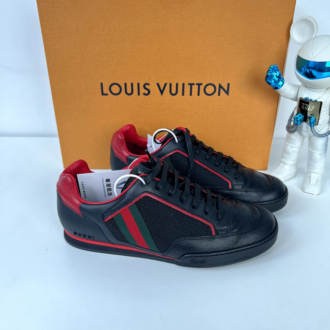 99新 GUCCI/古驰 经典红绿条纹舒适透气网面运动板鞋40.5码GS7621