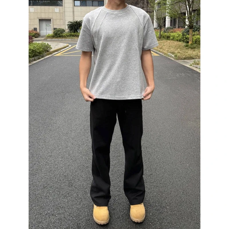 重磅时尚空气棉短袖男夏季纯色小众宽松半袖百搭男女大码上衣T恤