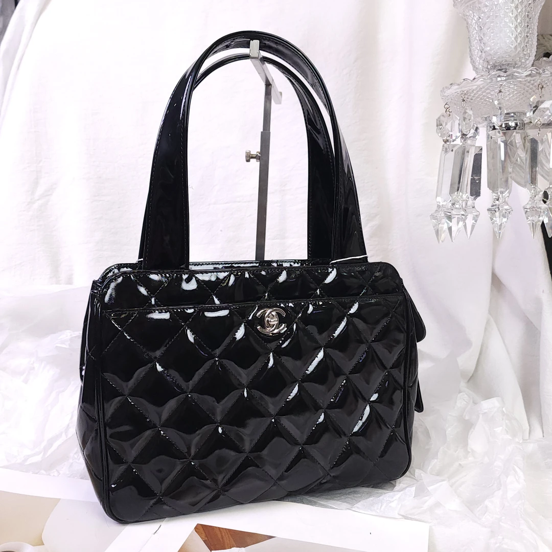 95新 Chanel/香奈儿 黑银菱格手提单肩包