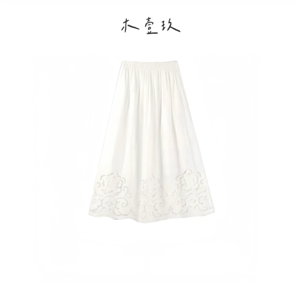 【zlz selection-山茶花】法式桔梗A字裙白色系重工刺绣蕾丝边半裙