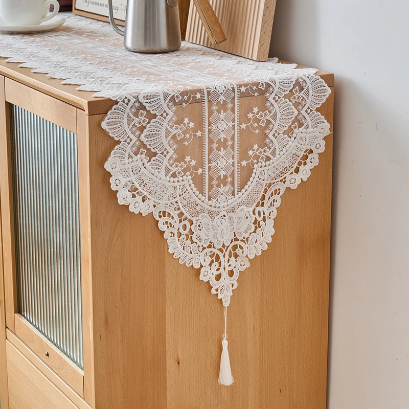 新款白色蕾丝餐边柜桌旗法式高级感鞋柜边斗柜盖布电视柜茶几盖巾