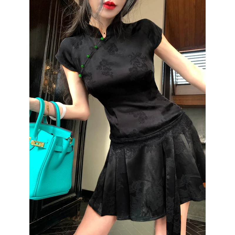 MOSS STUDIO【墨香】国风新中式女夏季百搭显瘦修身短款半身裙女