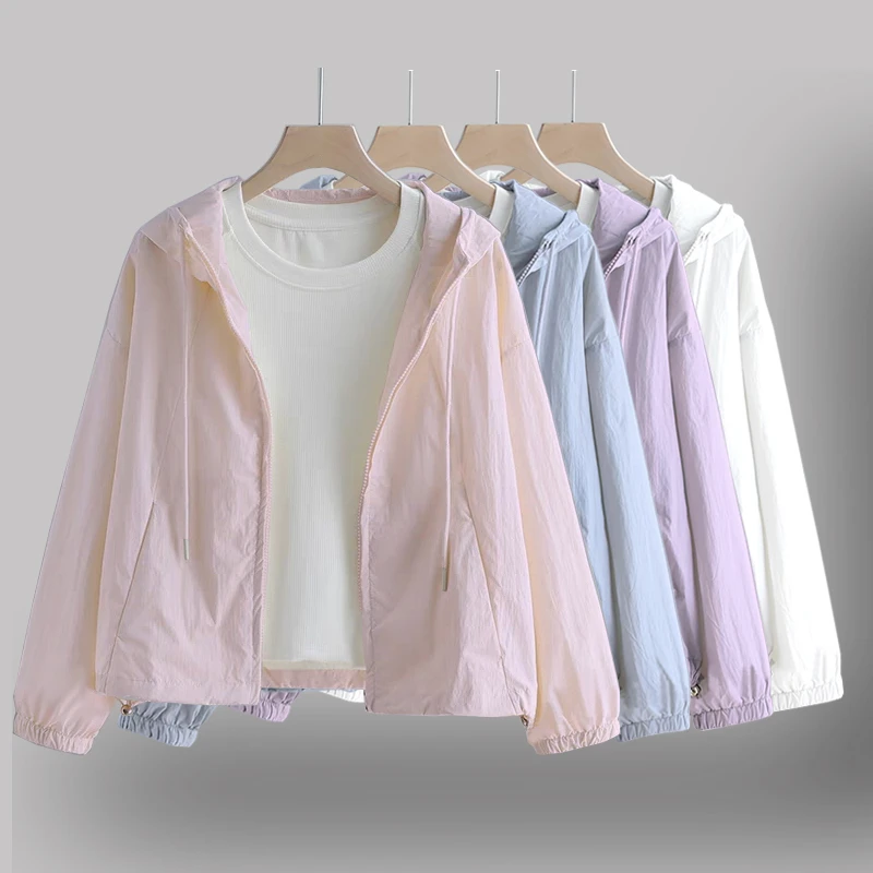 儿童长袖防晒衣纯色薄款连帽夏季短外套休闲防晒服透气轻薄百搭