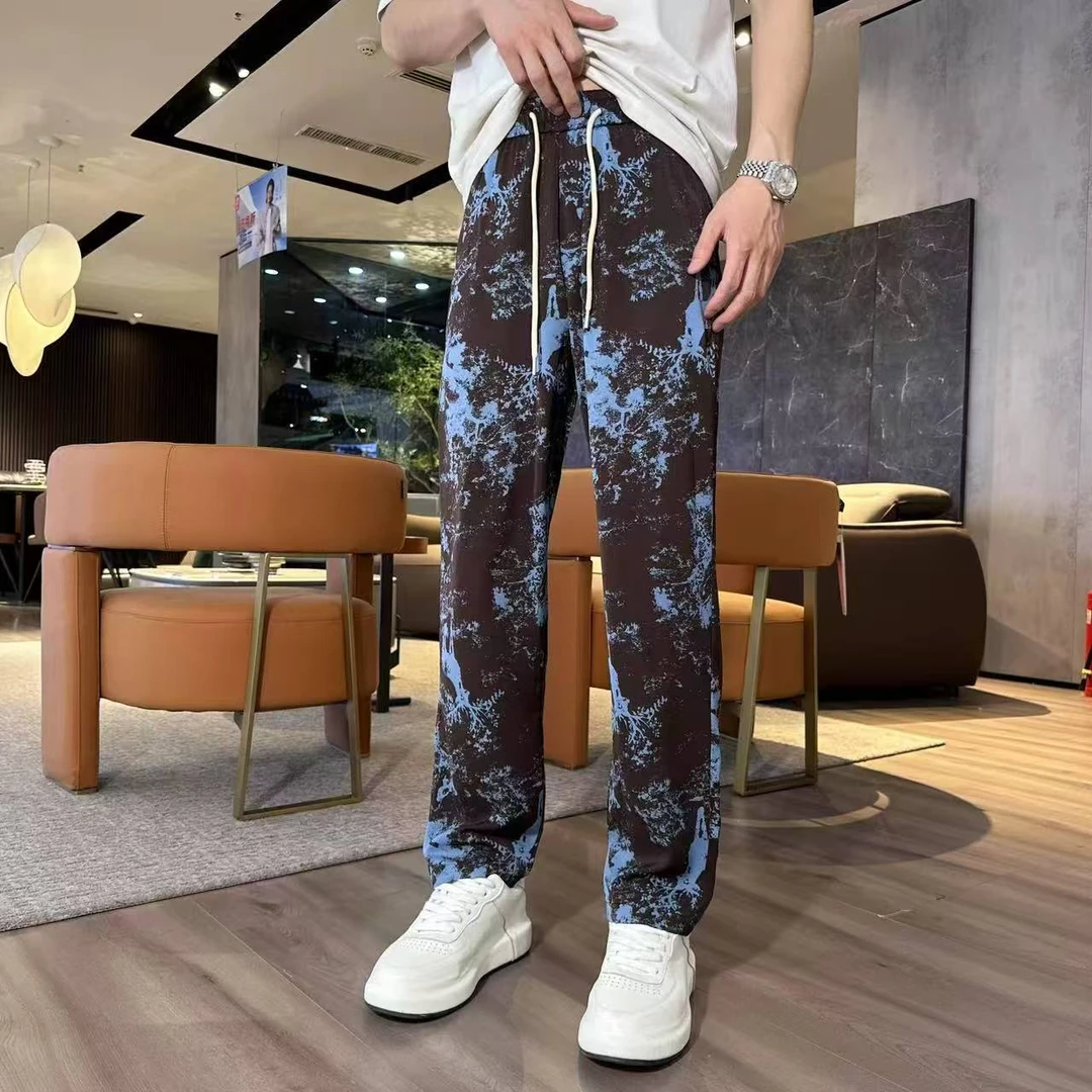 复古印花宽松休闲阔腿裤新款夏季松紧腰显瘦长裤3392