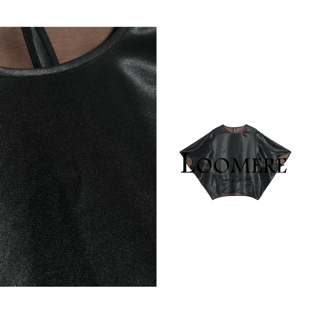 100%桑蚕丝40姆米香云纱薄款中袖圆领重工轻奢新中式上衣 25LY328