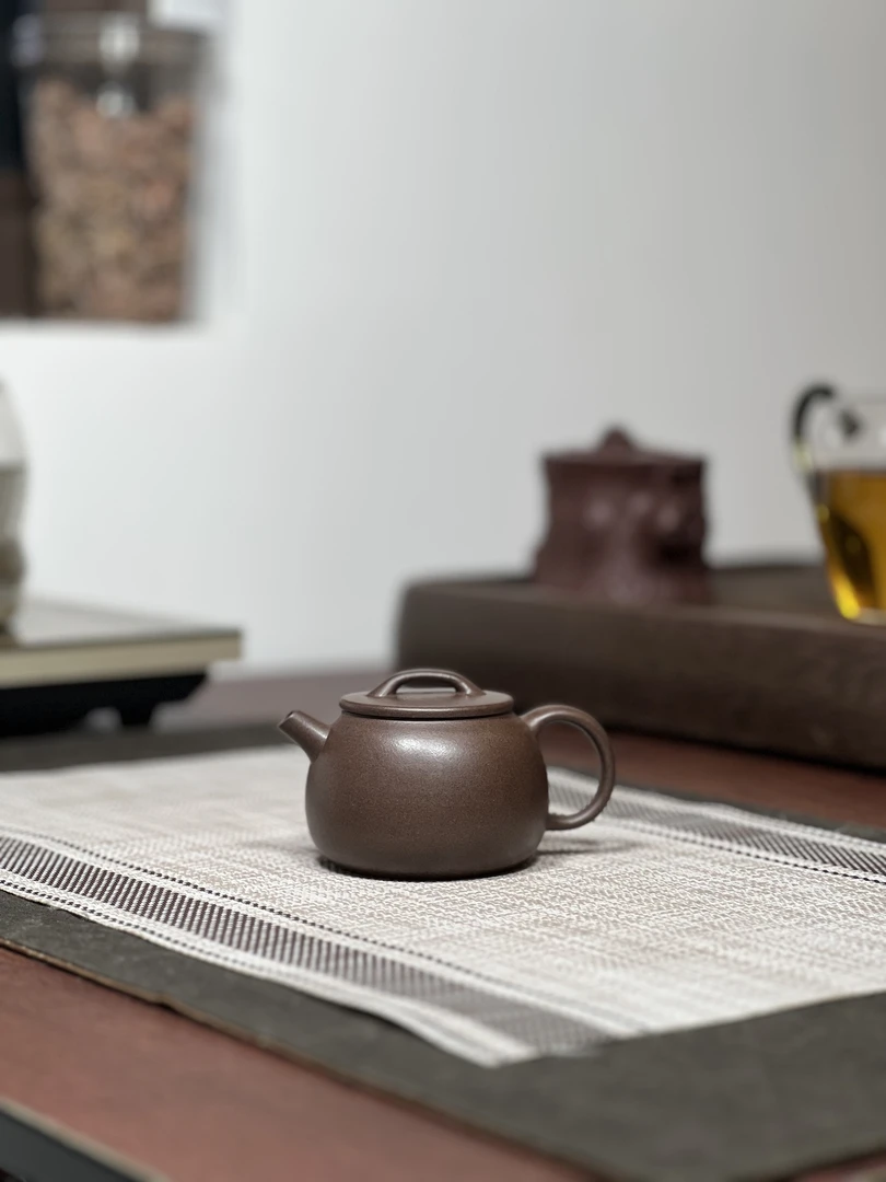 原矿黑星土紫泥汉瓦壶140毫升半手工（花泥）宜兴茶具套装紫砂壶238