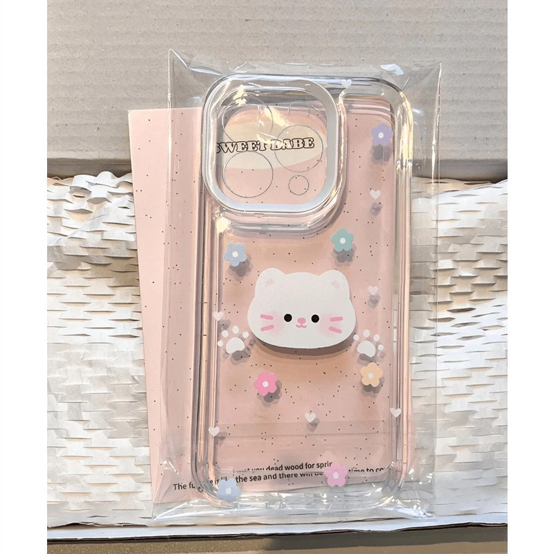 碎花猫咪适用苹果14PROMAX手机壳iPhone15可爱13透明12软壳11全包