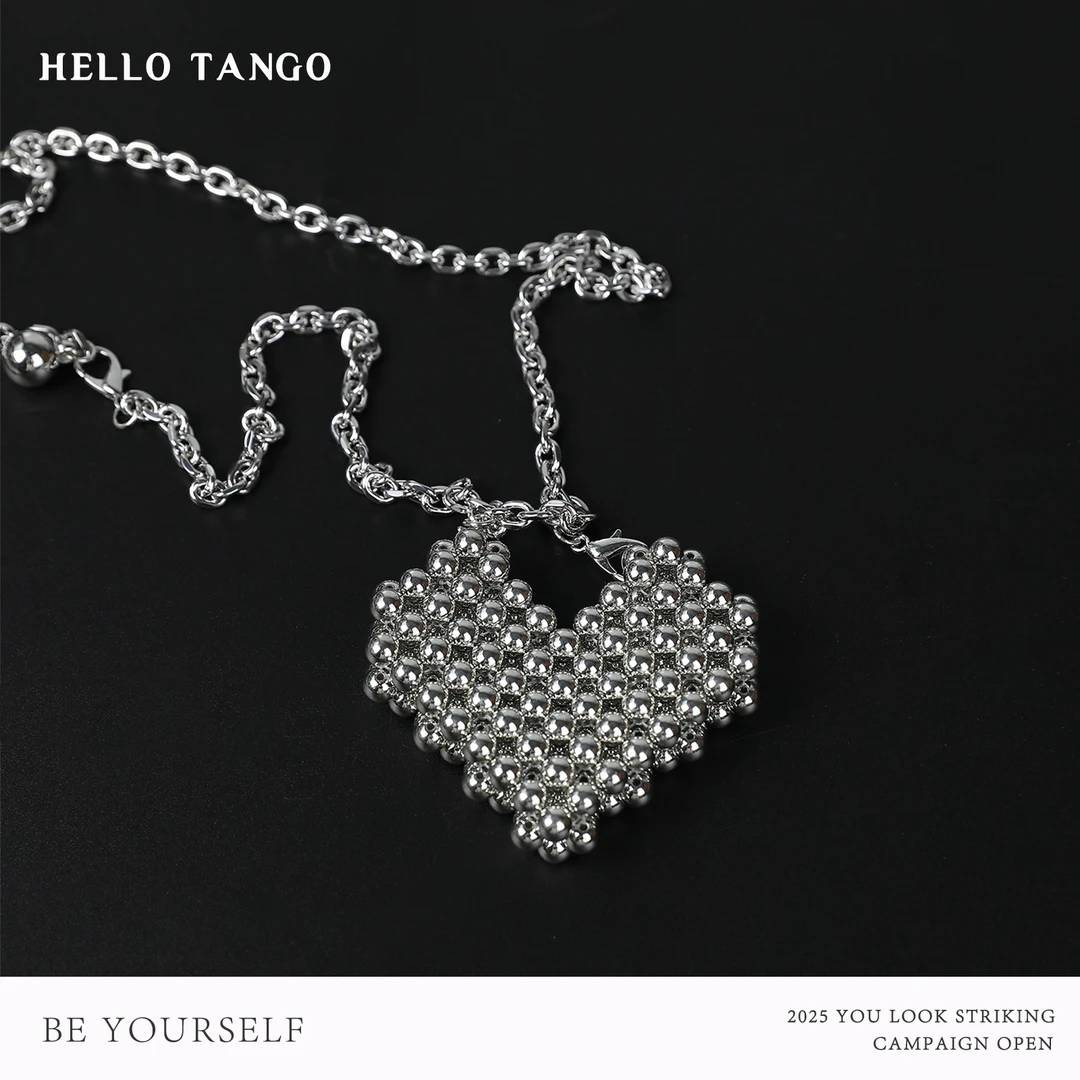 合金项链 HELLOTANGO小众复古珠珠爱心腰链项链
