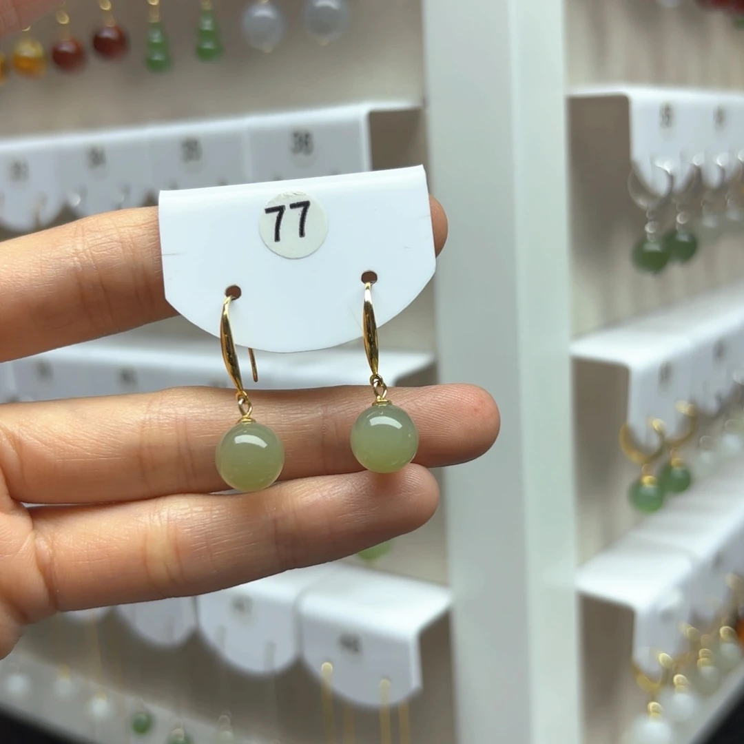 和田玉银S925镶嵌耳饰