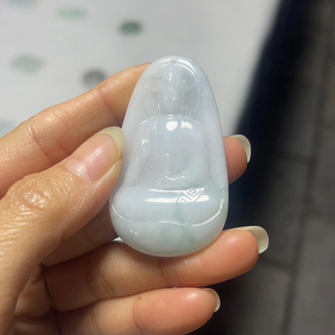 天然缅甸a货翡翠净瓶观音精美雕刻玉石吊坠颈饰