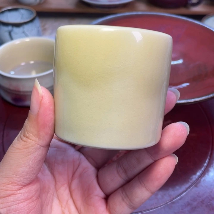 摆件钧瓷柴烧鸡油黄扳指杯