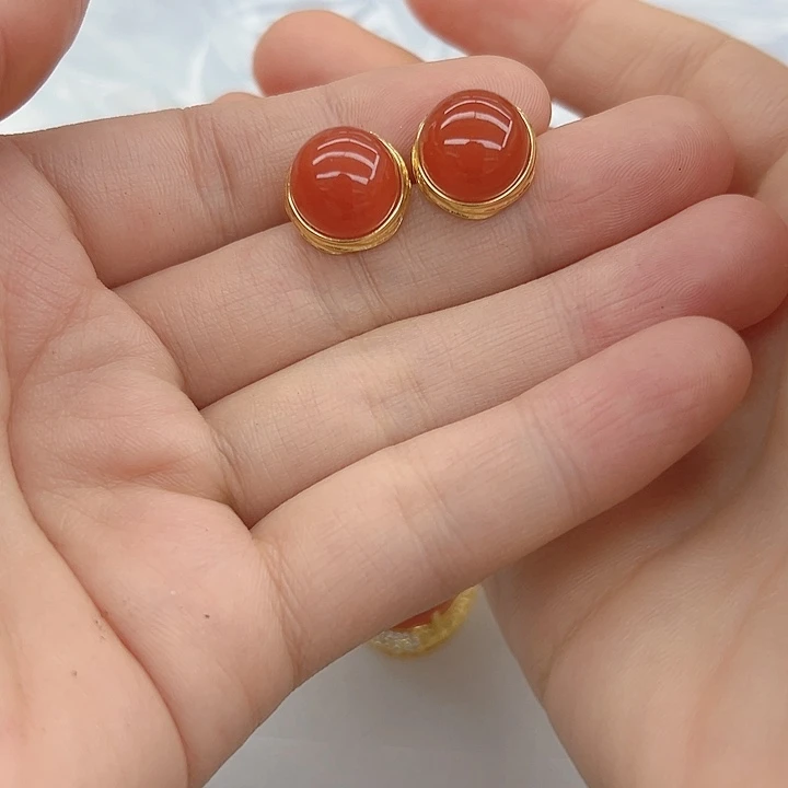 &***&南红玛瑙银S925镶嵌耳饰