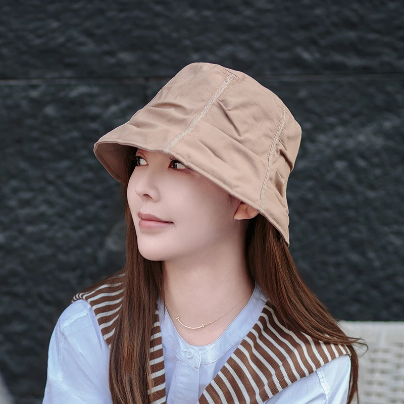 褶皱渔夫帽女2025新款夏季日系时尚显脸小防晒遮阳帽女款水桶盆帽