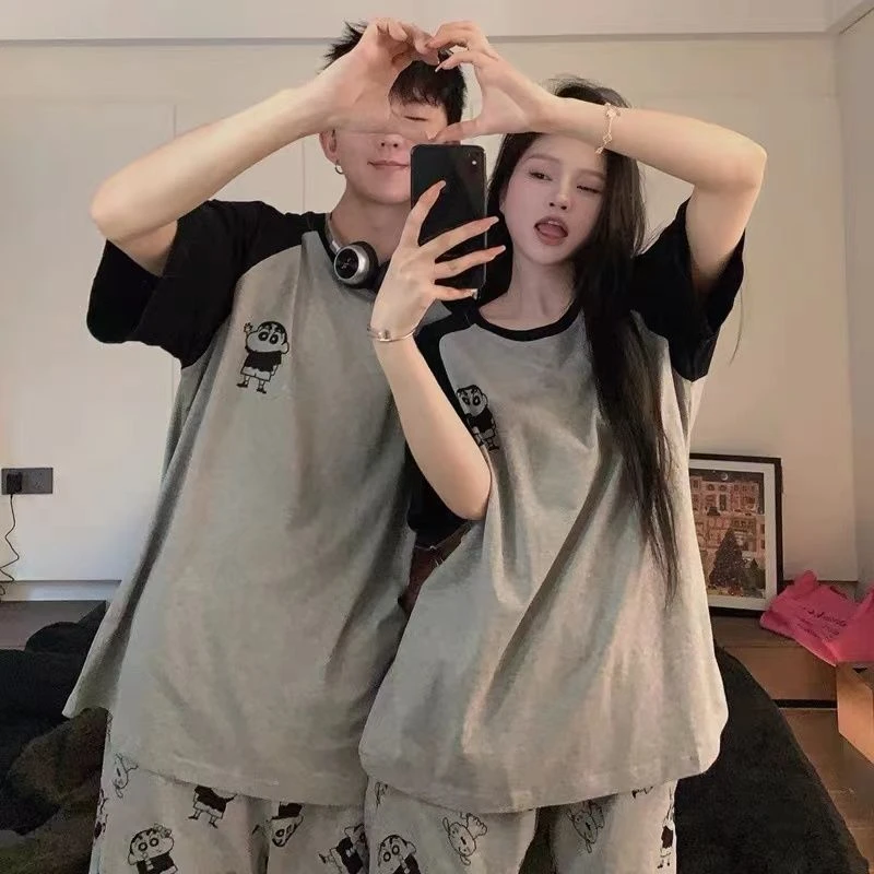 情侣睡衣夏季2025新款日系ins蜡笔小新男士夏天短袖家居服可外穿
