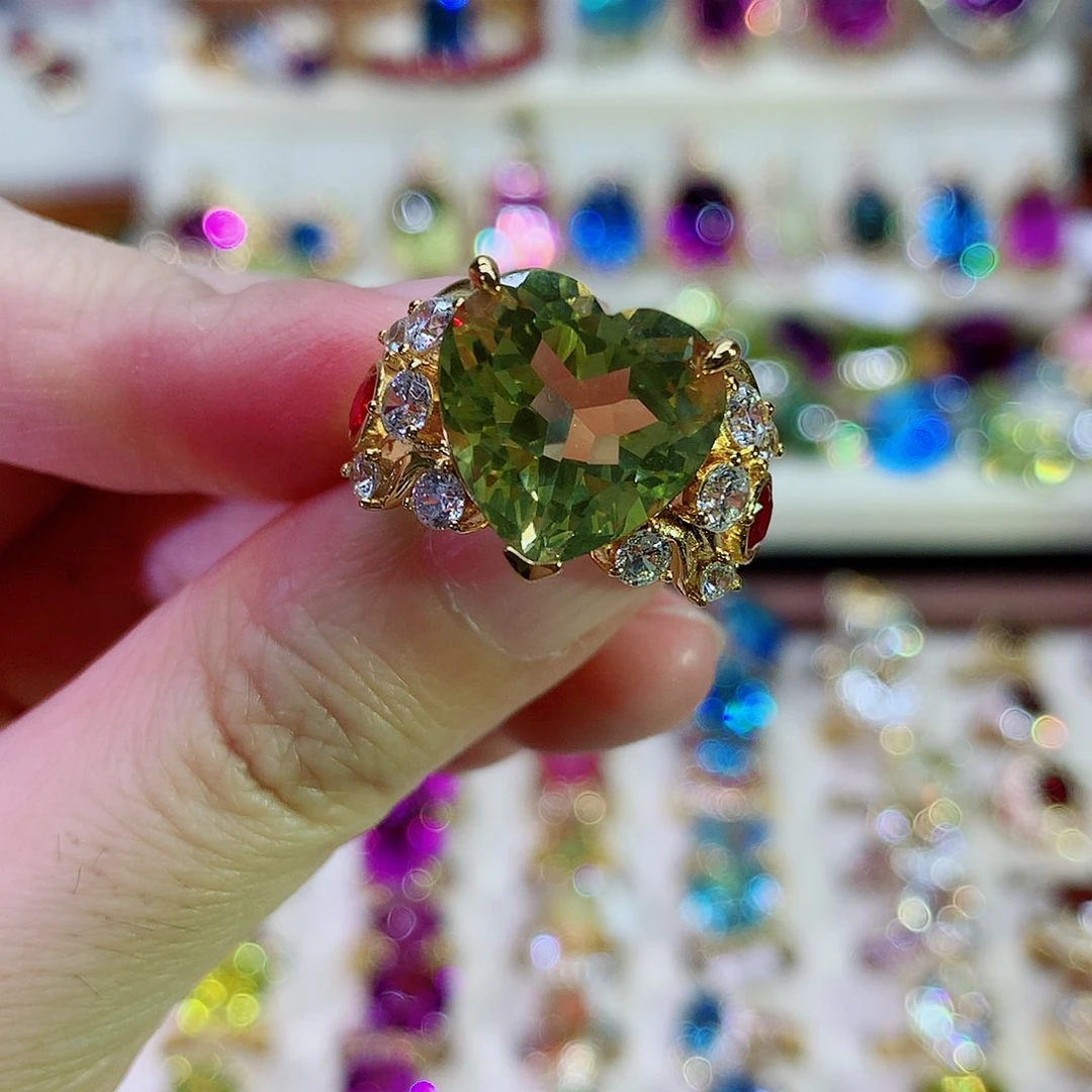 黄晶戒指银S925镀金镶嵌