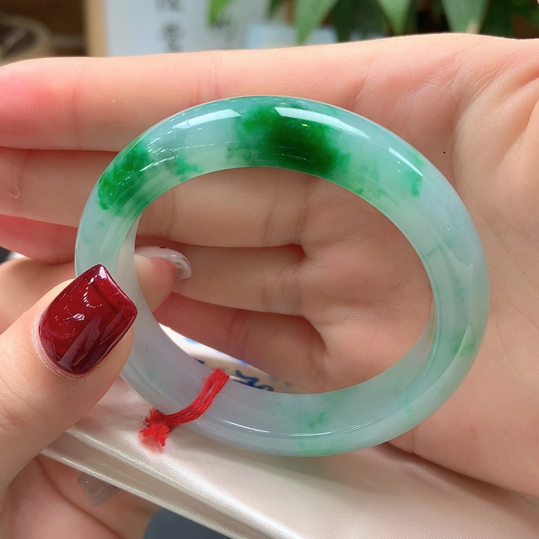 翡翠未镶嵌手镯50正飘阳绿29号