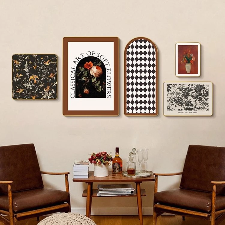 轻复古客厅装饰画餐厅墙面小众中古风挂画美式法式轻奢壁画免打孔