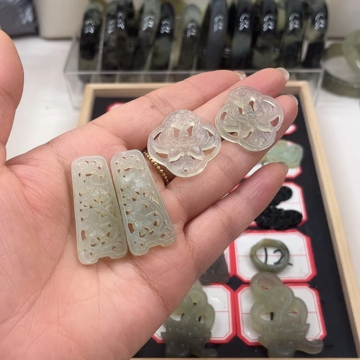 咕***）蛇纹石玉合金戒指