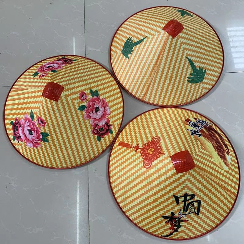 竹编斗笠帽 大帽檐沿农民防晒遮雨三叶草成人儿童跳广场舞蓑衣帽