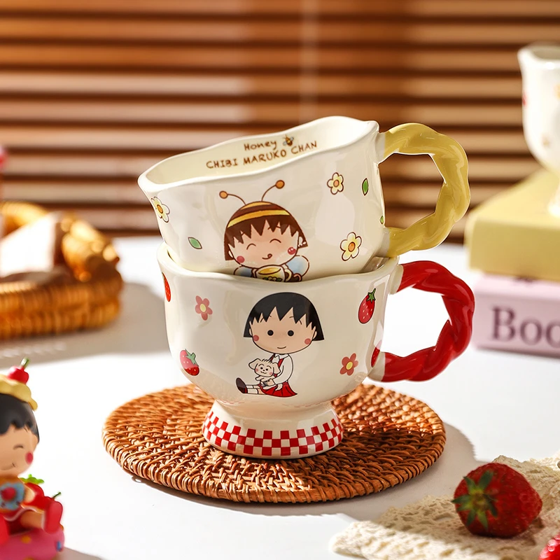 舍里樱桃小丸子联名马克杯可爱卡通水杯家用陶瓷杯早餐杯子咖啡杯