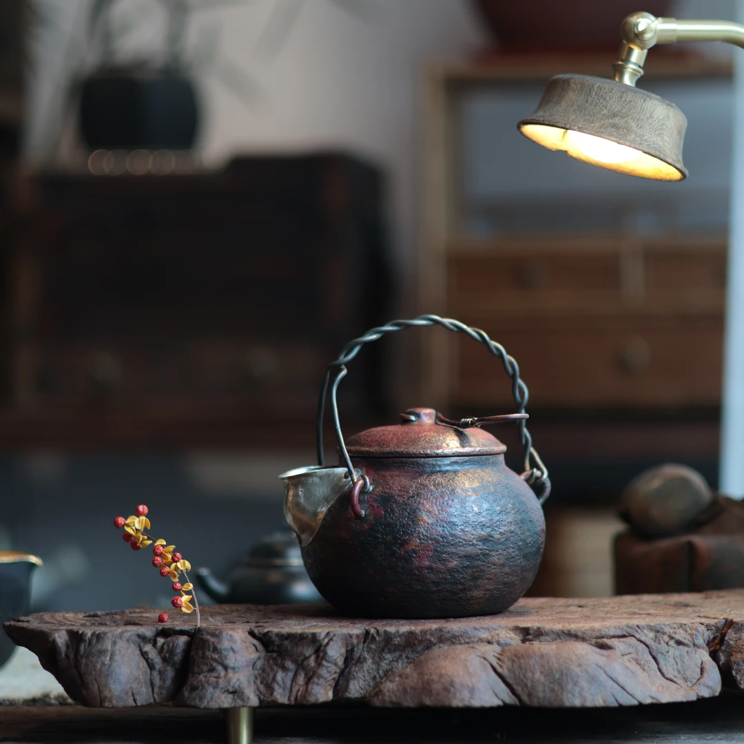 【夷嘉茗友】纯手工紫铜提锻打，银嘴提梁煮水壶，T01