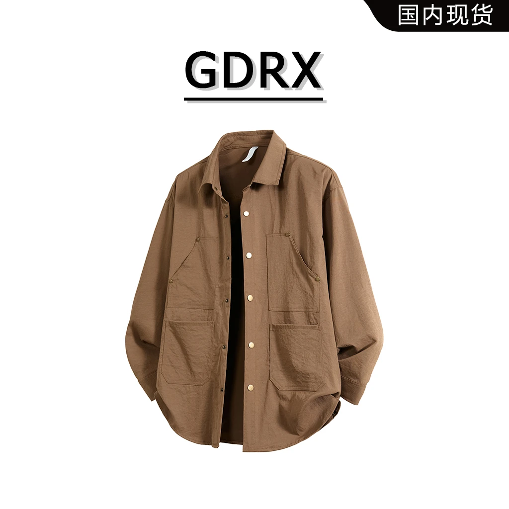 GDRX美式高街痞帅潮流都市衬衫2025秋季新款宽松男士休闲长袖上衣