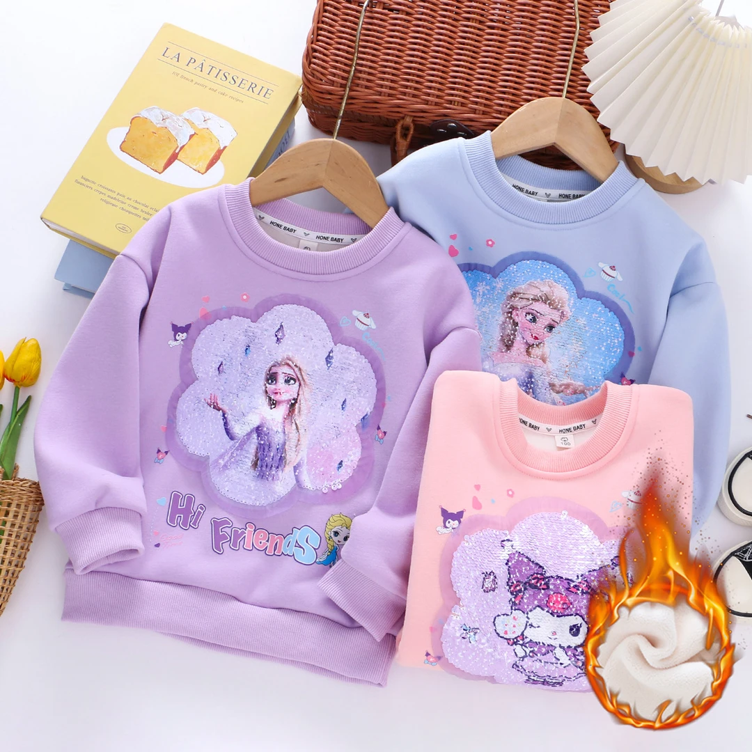 女童冬季加绒卫衣冬季儿童加绒卫衣女宝宝加厚一体绒长袖上衣棉