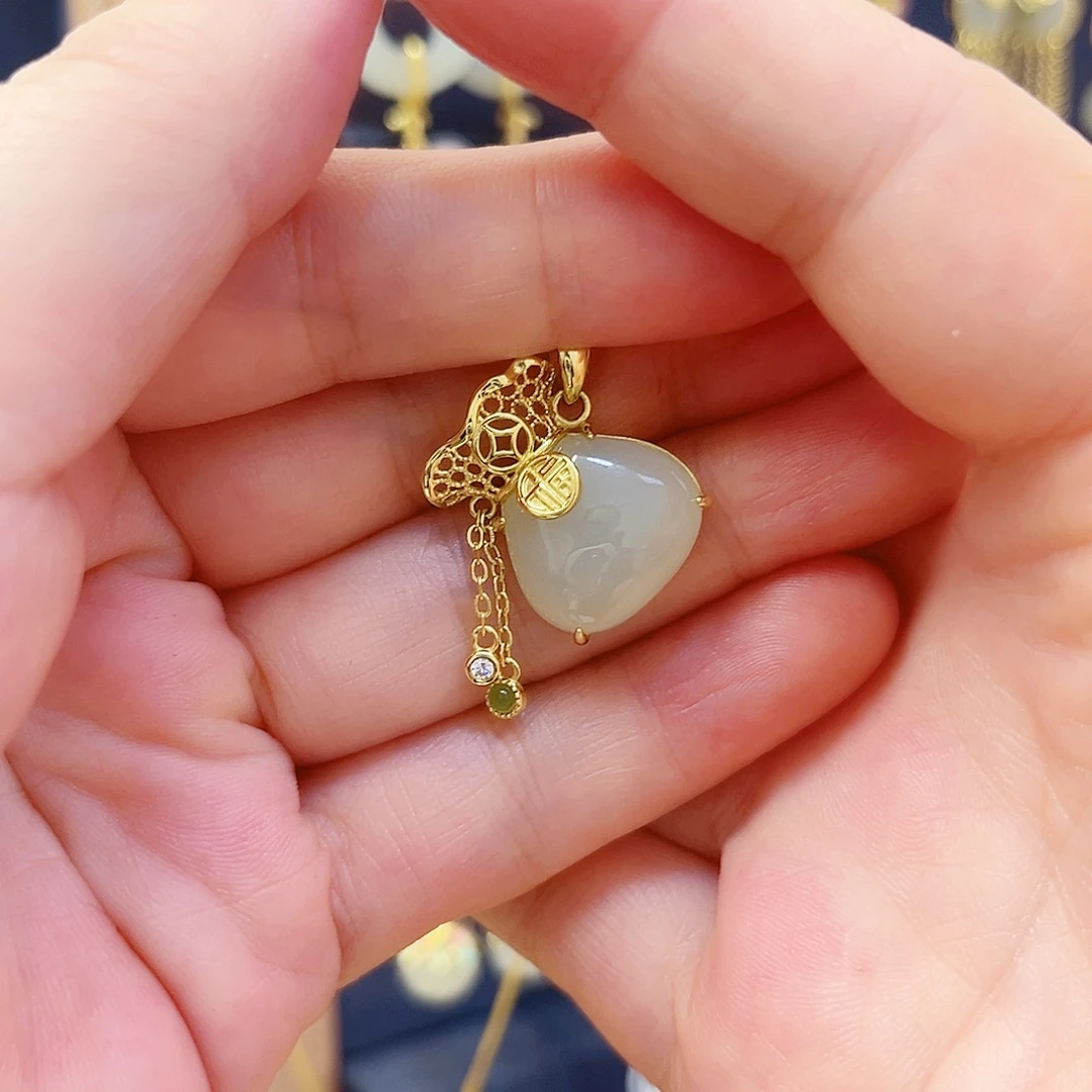 和田玉银S925镀金镶嵌颈饰