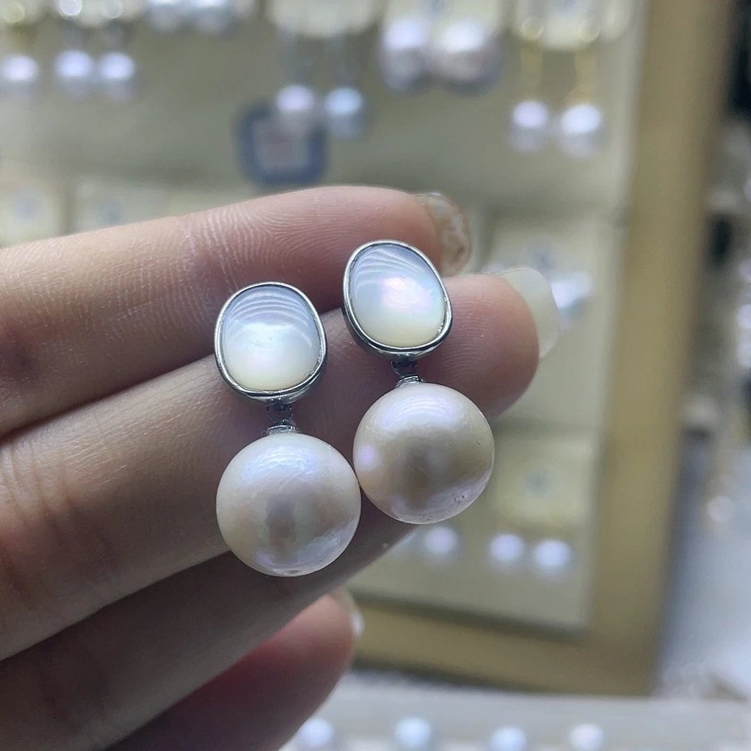 淡水珍珠耳饰银S925镶嵌