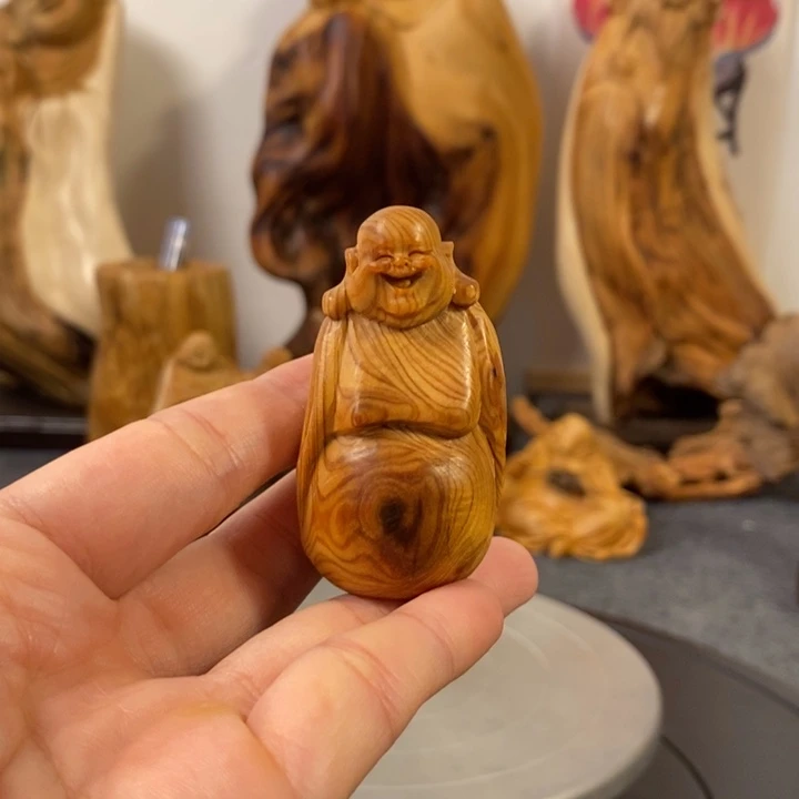 柏木（崖柏）崖柏弥勒佛手把件小摆件