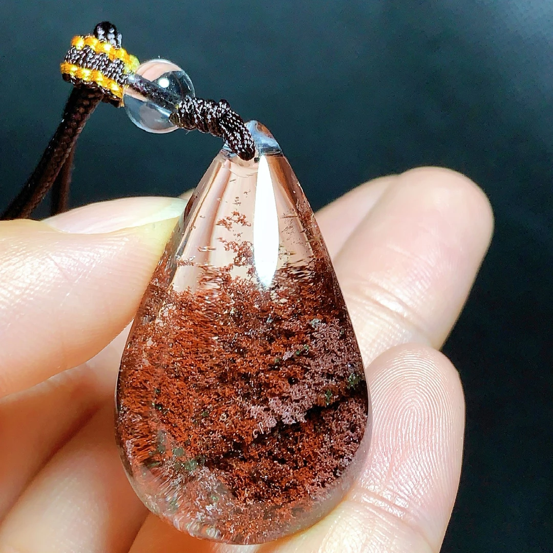 东海水晶天然彩幽灵水晶水滴吊坠毛衣链平安项坠男女款聚宝盆饰品