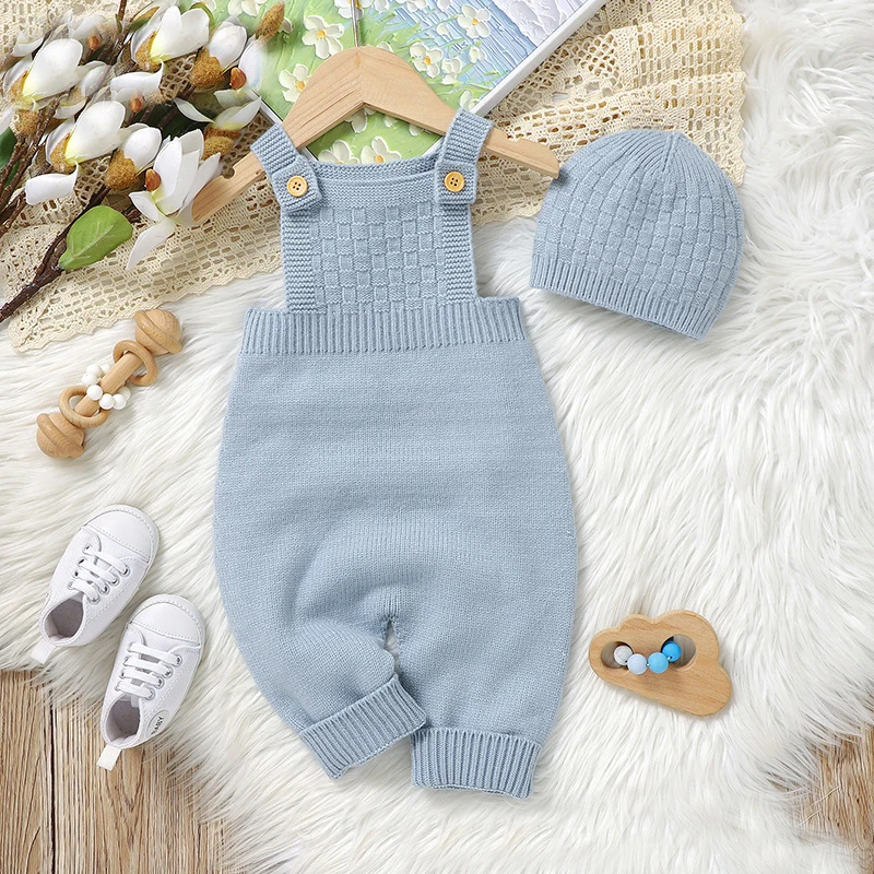 婴幼儿针织背带裤连体衣毛衣包屁爬爬服可爱小童男女宝宝吊带哈衣