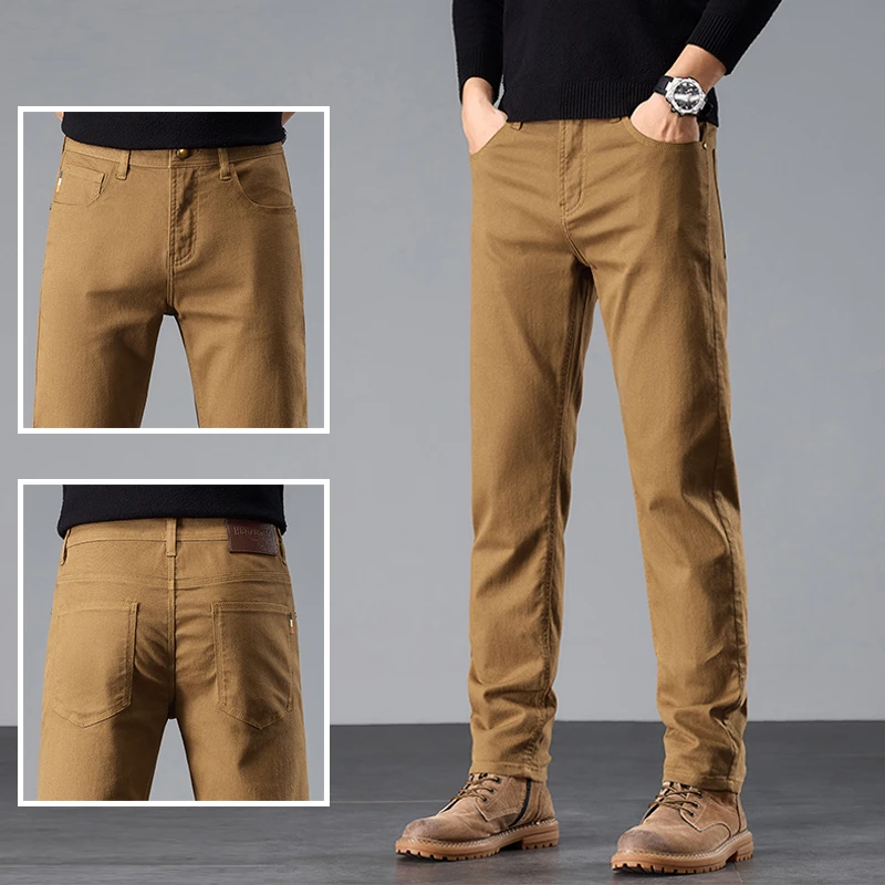 秋冬新款弹力牛仔裤男士简约百搭商务休闲多色修身直筒水洗长裤子