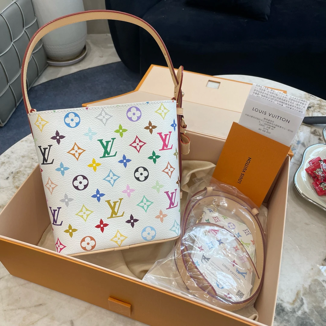 未使用 LouisVuitton/路易威登 白三彩 村上隆联名款 allin bb